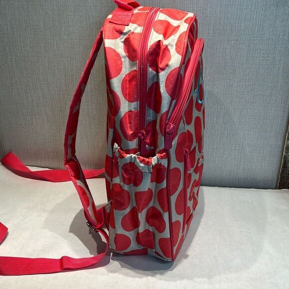 thirty-one Pink Gray Polka Dot Backpack "C" Embroidered School Dance Girls Kids - Picture 3 of 11